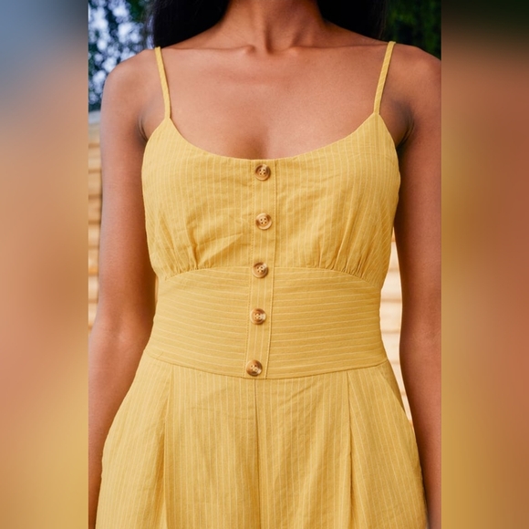 Lulus Coastal Air Mustard Yellow Striped Tie-Back Culotte Jumpsuit - Picture 3 of 9